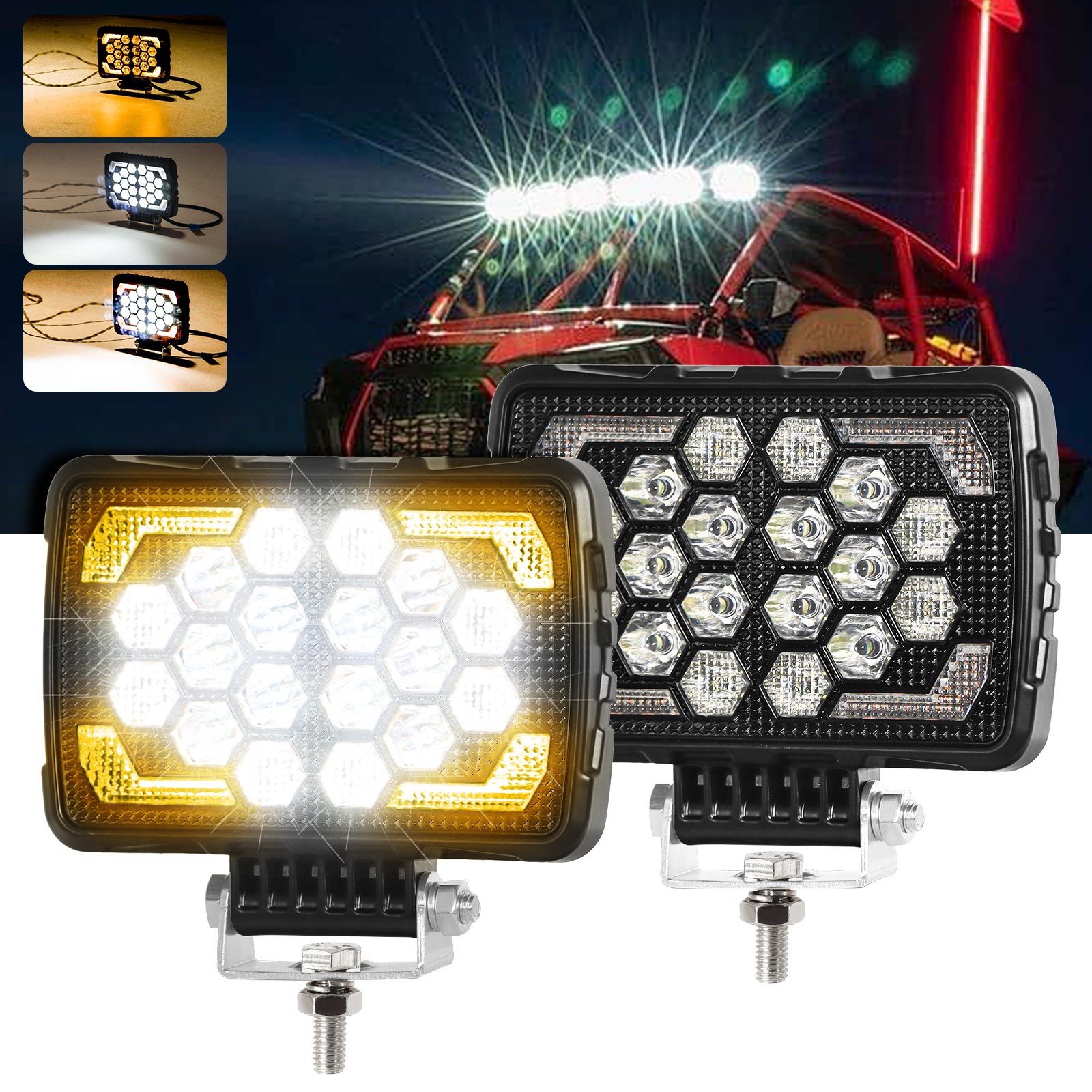 5.7″ Inch LED Work Light Pods Spot Off-Road ATV Truck Fog Lights w/ Amber Strobe