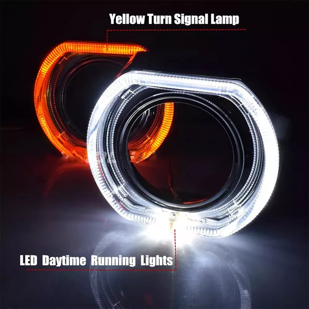 2x LED Angel Eyes Silver Black Shrouds Xenon LED Projector Lens Headlight DRL US
