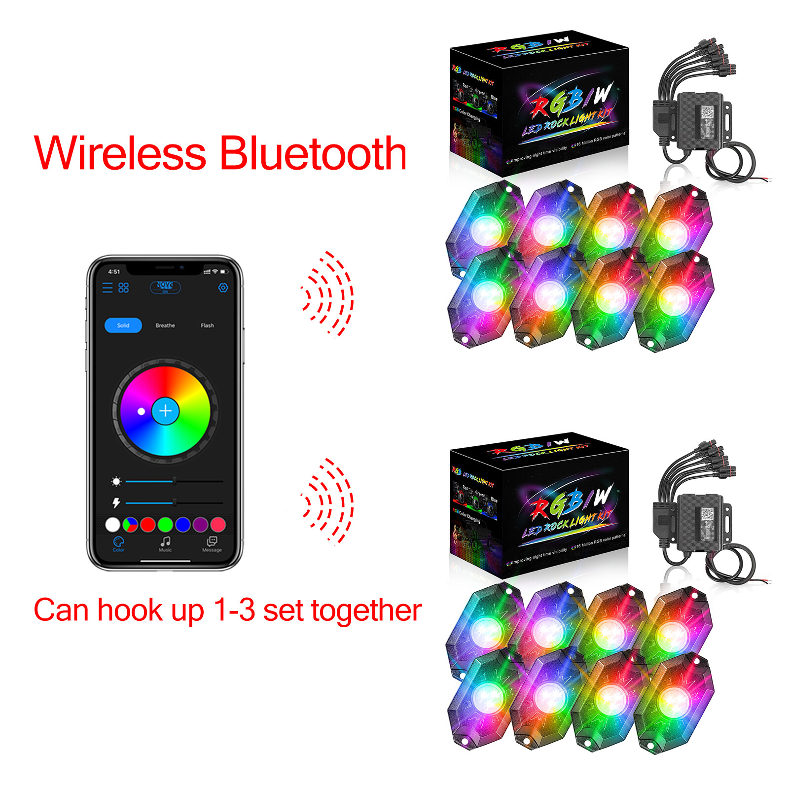 For Can-am Maverick X3 RGB LED Rock Lights 12 Pods Music APP Bluetooth Underbody