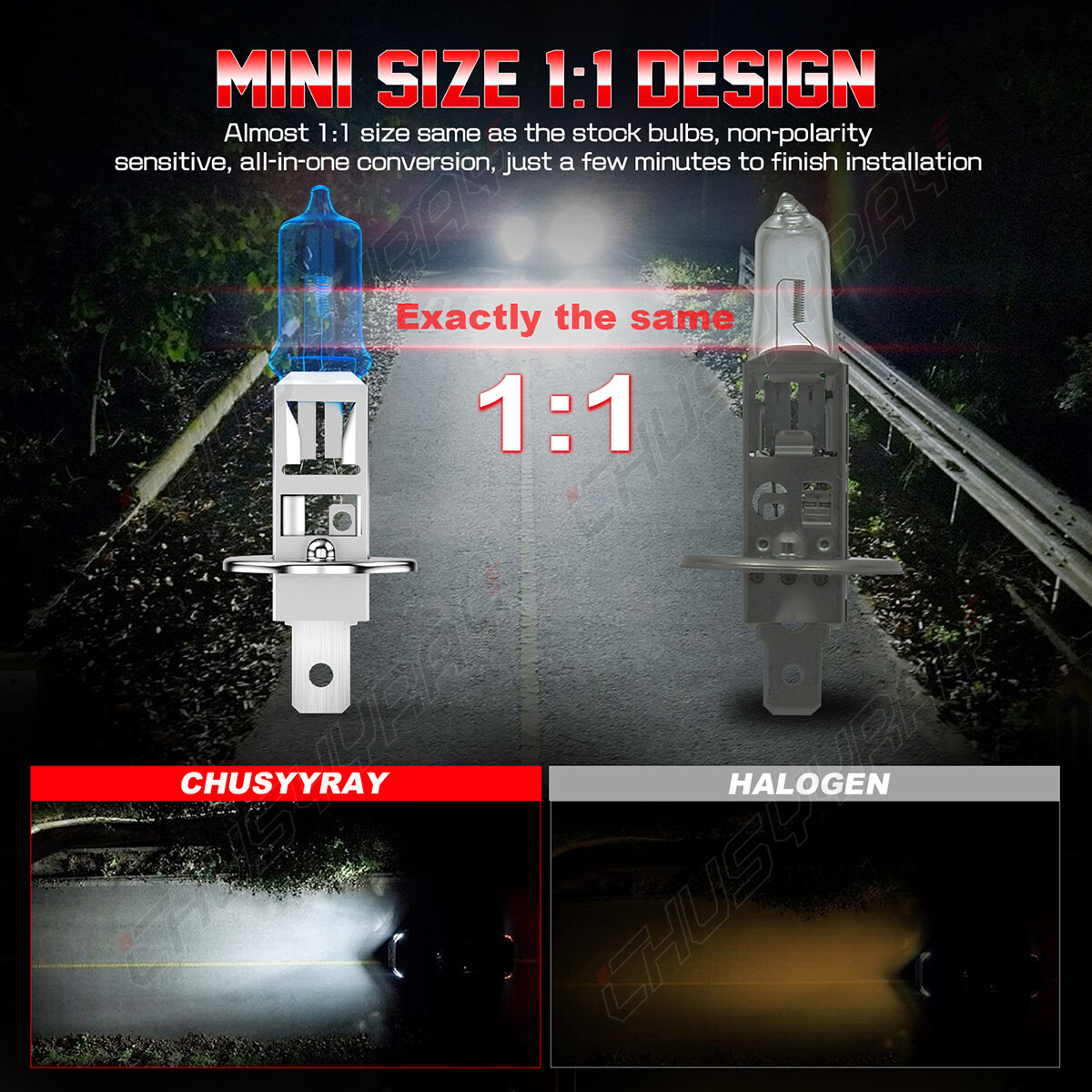 H1 Halogen Headlight Bulb Conversion Kit High Low Beam Lamp 6500K Super White