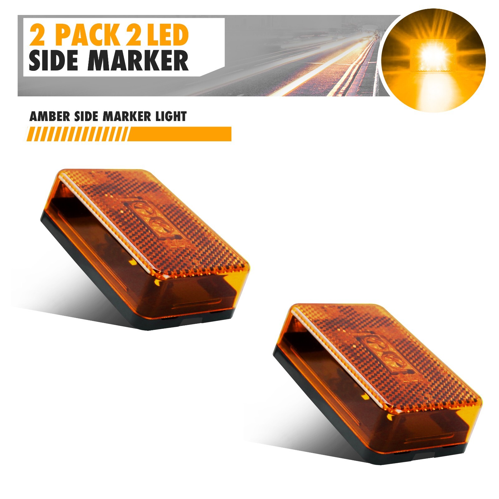 2X Amber 2 LED Side Marker Indicator Lights Car Truck Trailer 3″ x 2″
