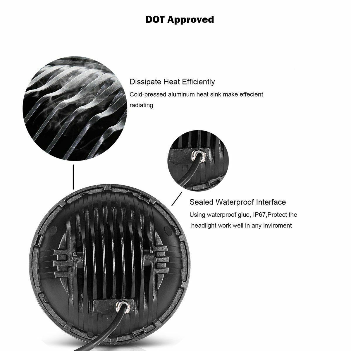 300W Pair 7 inch Round LED Headlight Hi/Lo DRL for Jeep Wrangler JK LJ TJ CJ DOT