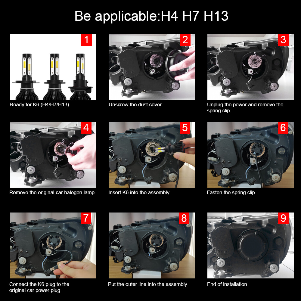 H13 9145 Combo LED Headlight Bulbs Kit High/Low Beam Super Bright 10000K White