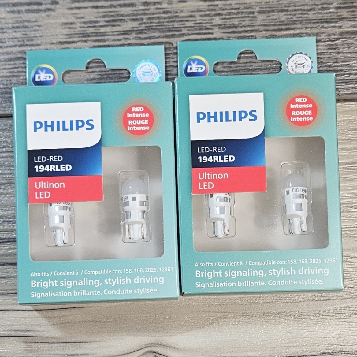 2 PACKS 2 Philips Ultinon LED RED Light 194RLED Red Rouge Bulbs 158 168 T10 2825