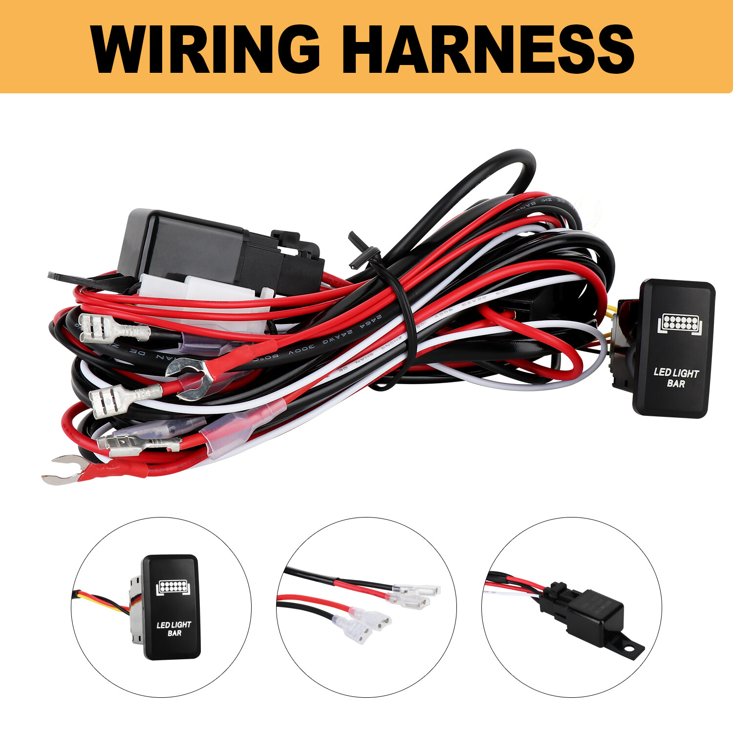 2 Leads Wiring Harness ON-OFF Rocker Switch Relay LED Work Light Pods Bar 12V