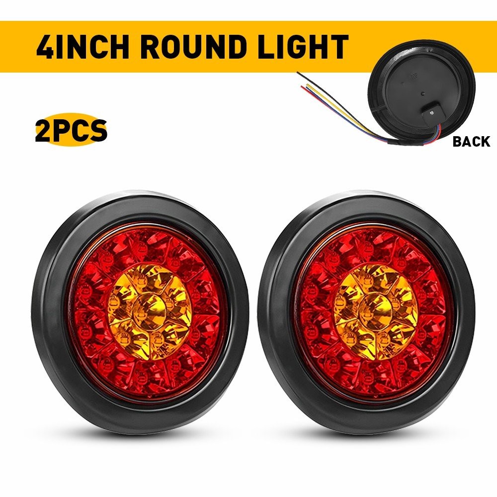 2X Amber/Red 16 LED Round 4″ Truck Trailer RV Brake Stop Turn Signal Tail Lights