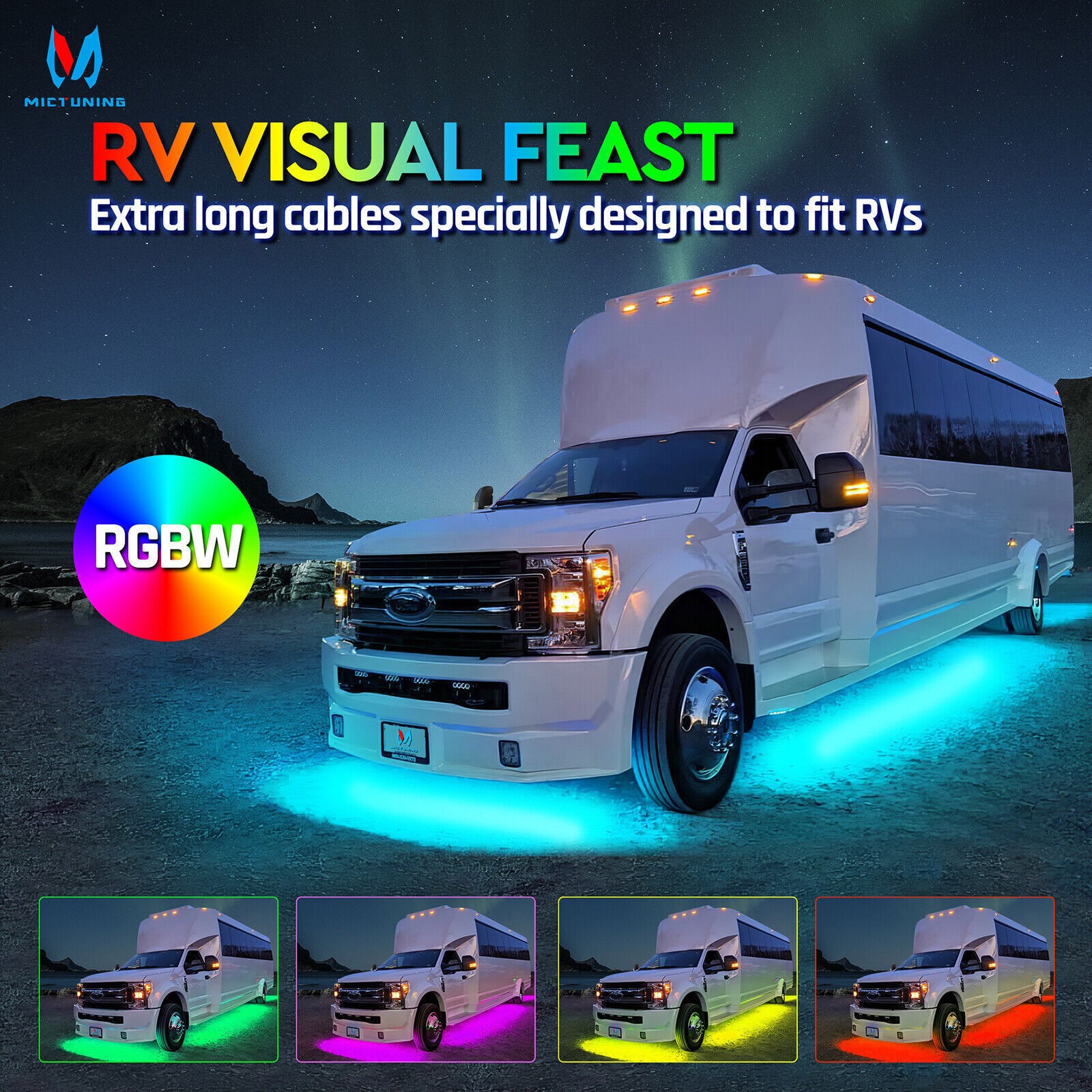 8PCS RGBW Underglow Light Bars for RVs,Exterior Neon Underbody LED Light strips