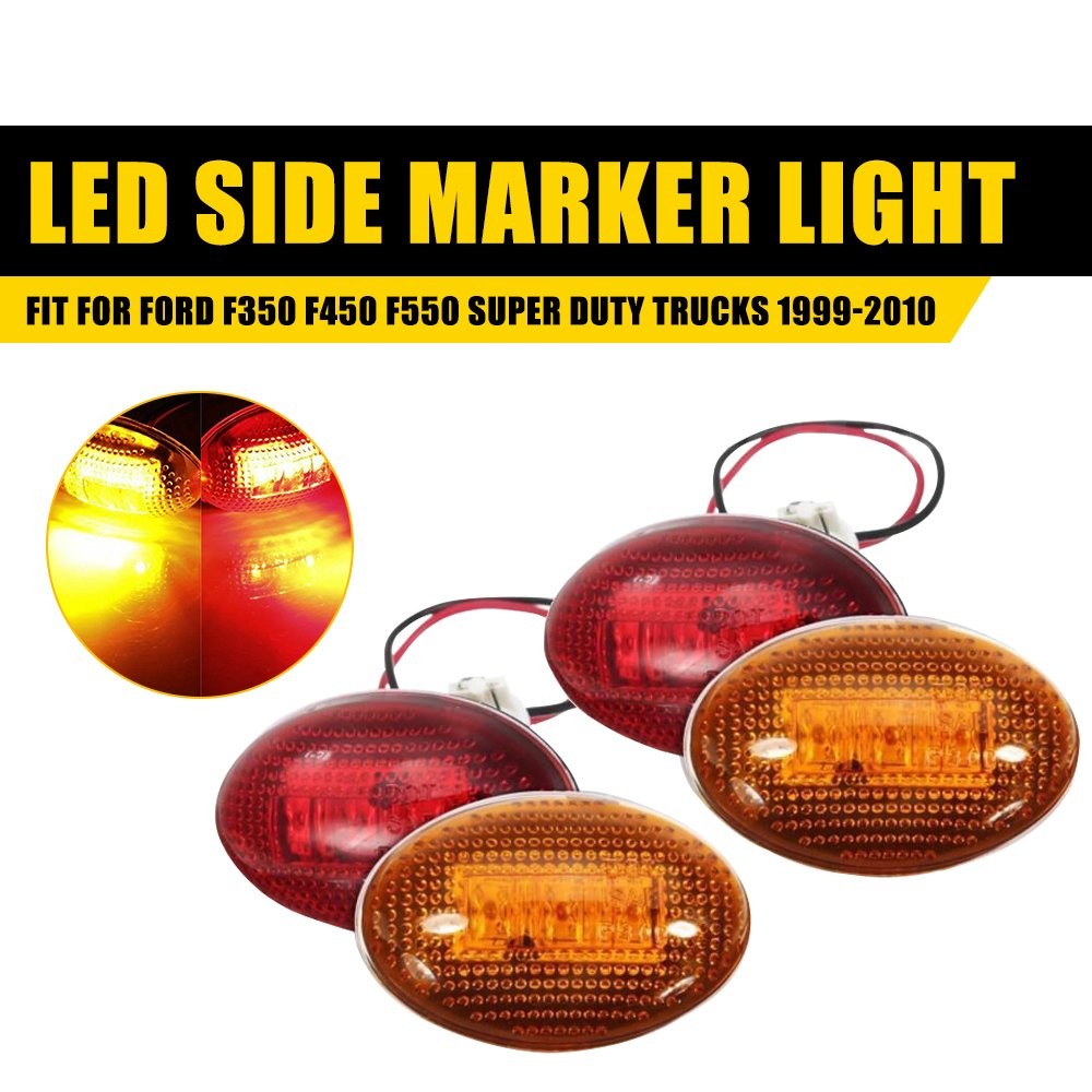 Clear Lens Red&Amber Dually Bed Side Fender Marker LED Light for Ford 99-10 F350