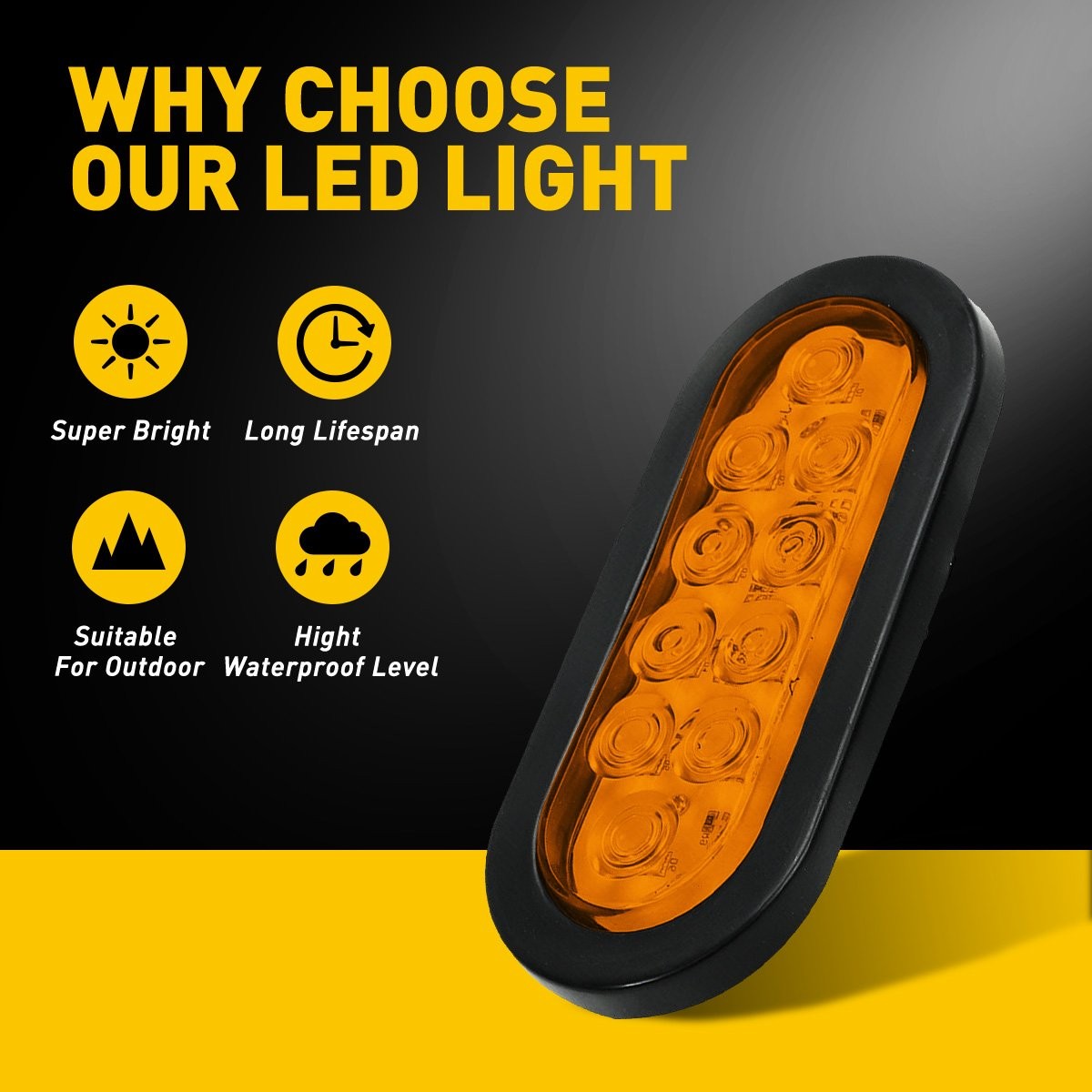 2Pcs Amber Oval 6″ Trailer Lights 10 LED Stop Turn Signal Tail Truck Park Lights