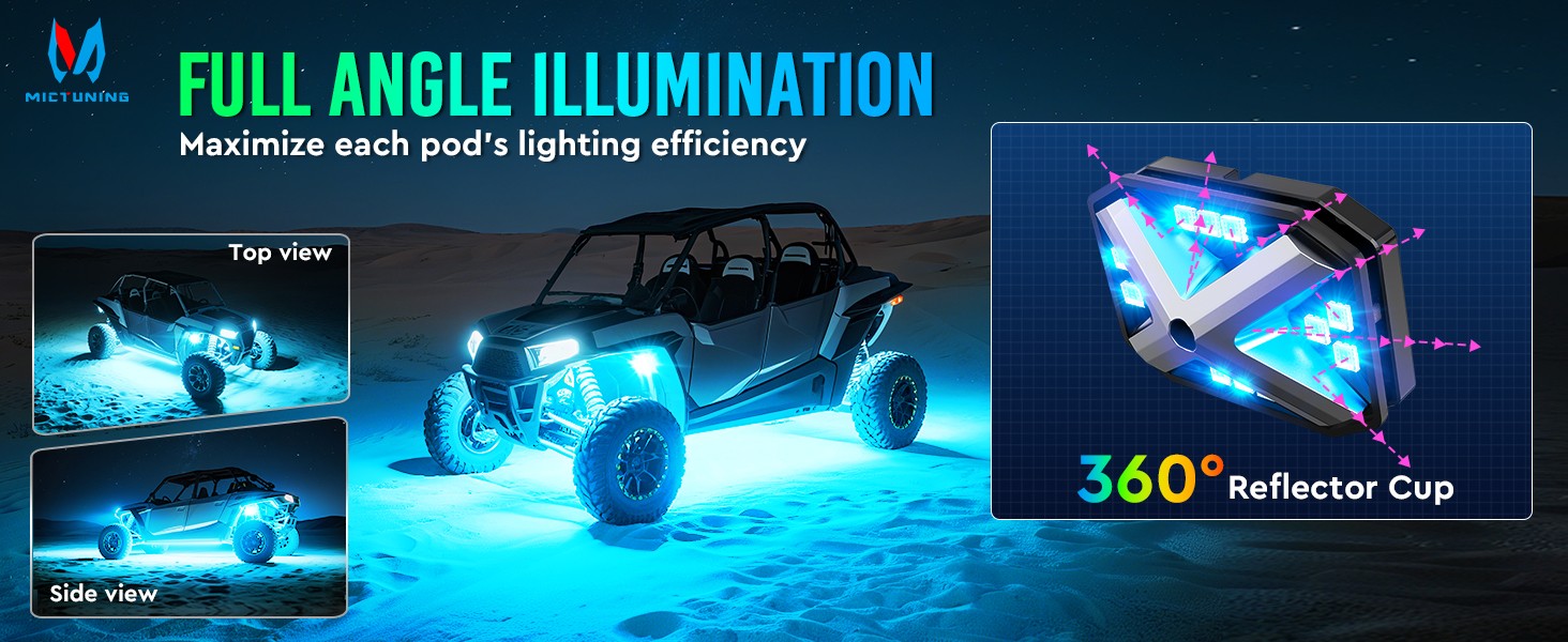 MICTUNING RGB Rock Lights 4 Pods Underglow Underbody Neon Lights for Truck ATV