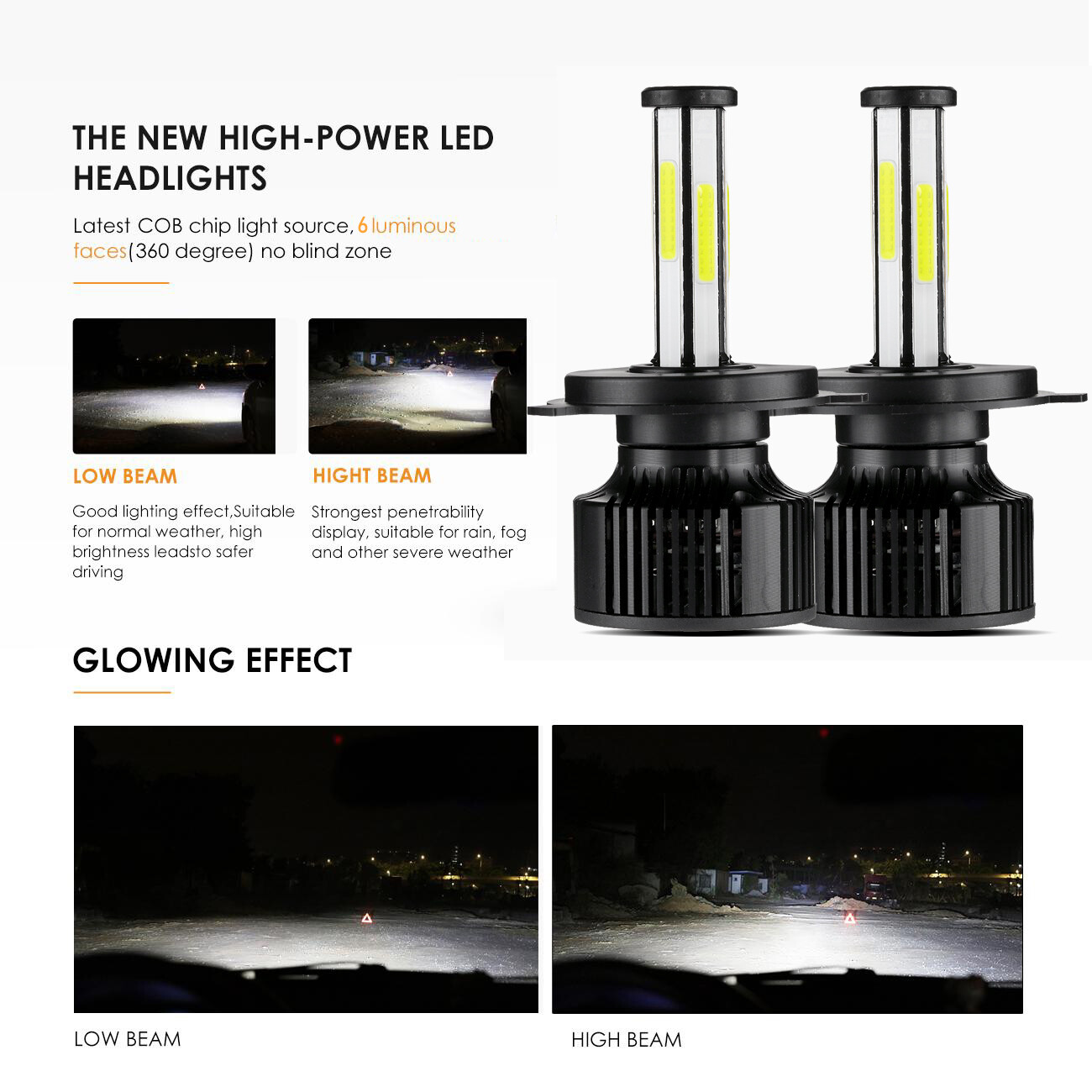 6-Sides H4 9003 420000LM 2800W LED Headlight Kit Hi-Lo Beam Bulbs 6000K White 2x