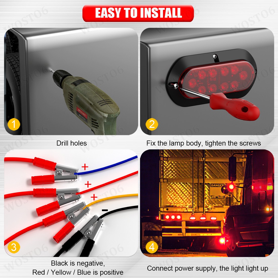 2X Oval Flush Mount Red (Flash) LED Truck Trailer Stop Tail Brake Lights 6 Inch