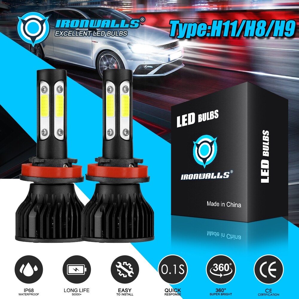 4-sides H11 LED Headlight Conversion Kit Low Beam Bulbs Super Bright 6500K White