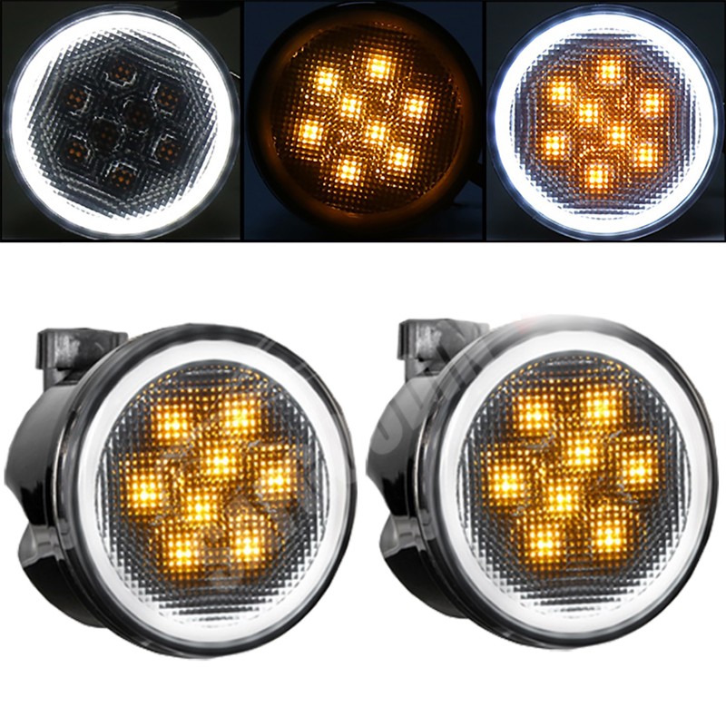 LED Amber Turn Signal Light with Smoke Lens Ring DRL For Jeep Wrangler JK 07-18