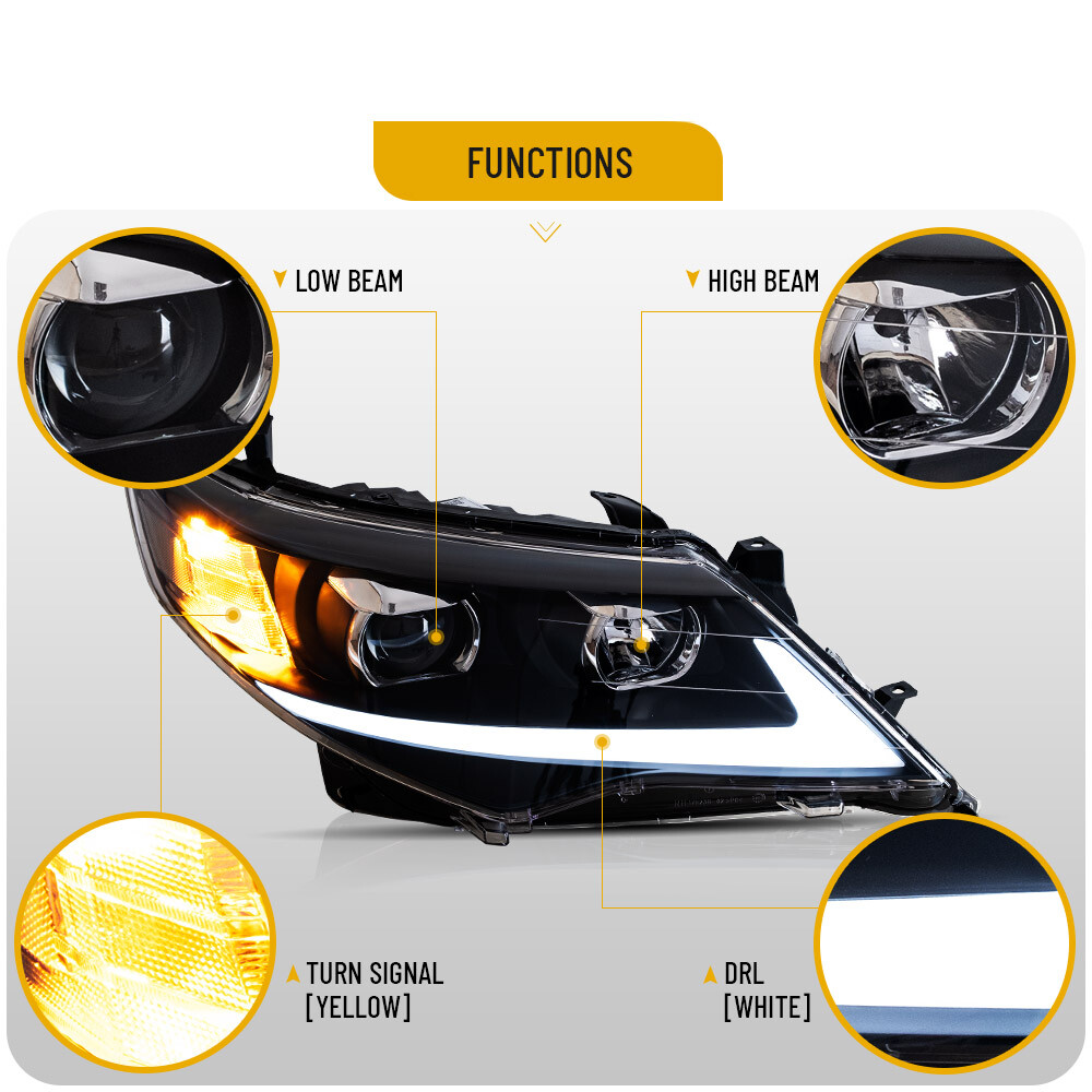 VLAND Headlights Assembly+LED Bulbs Kits For Toyota Camry 2012-2014 Front lights