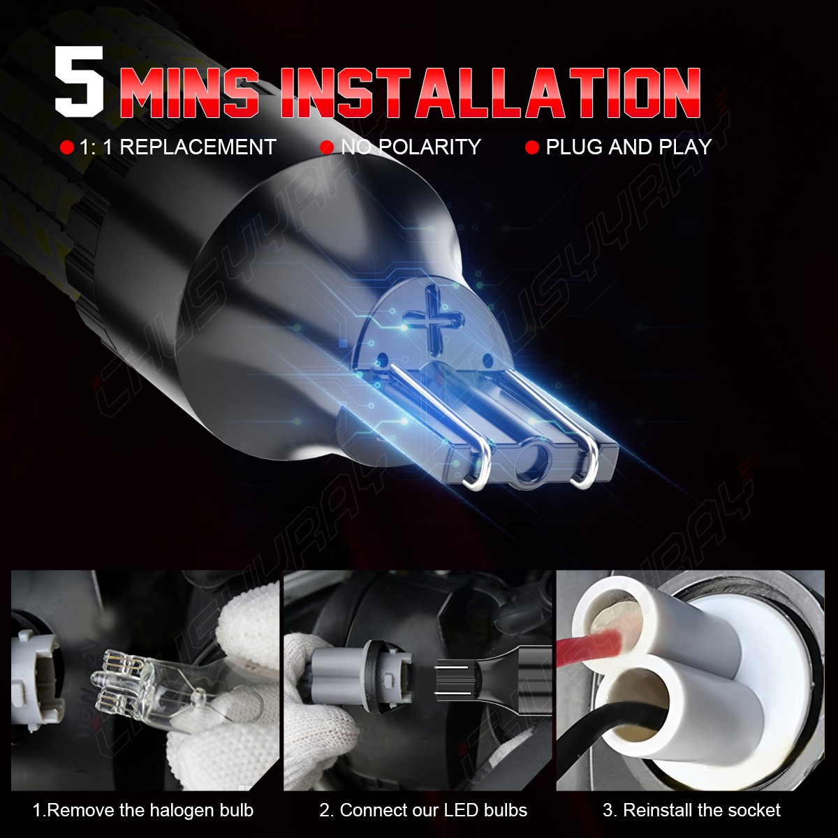 2x CHUSYYRAY 921 912 LED Reverse Back up Light Bulb 2400LM 6000K Super White T15
