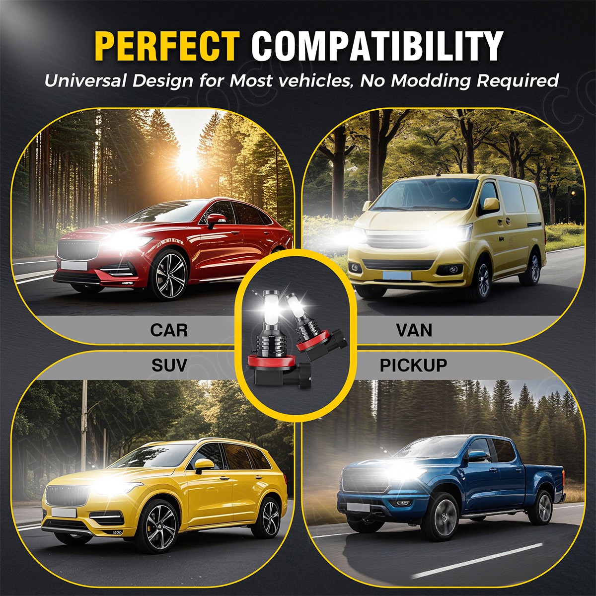 H11 H8 LED Headlight Super Bright Bulbs 1000K White Kit 360000LM HIGH/LOW