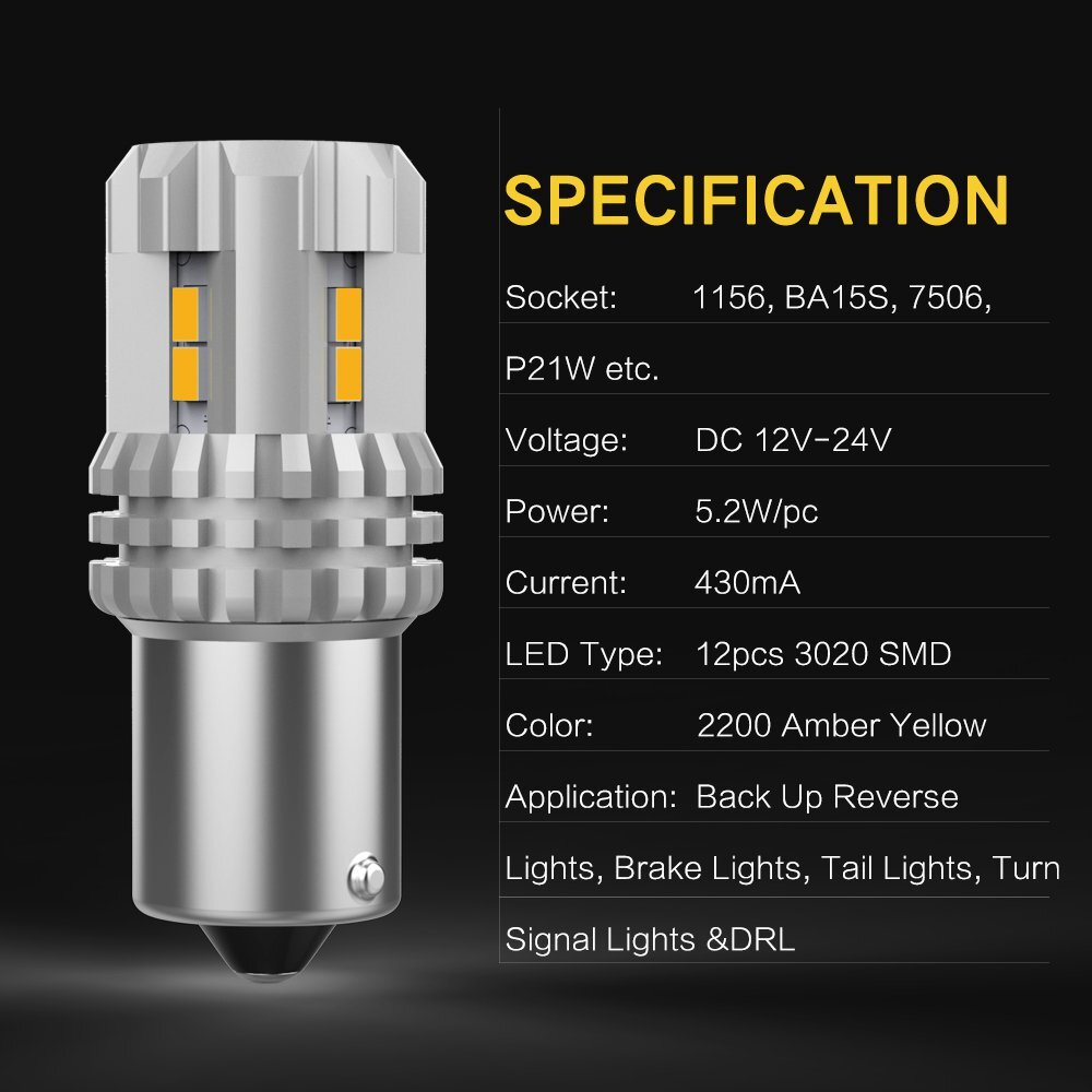 Amber/Yellow 1156A BA15S High Power LED Turn Signal Light Bulb SideMarker 2/4x
