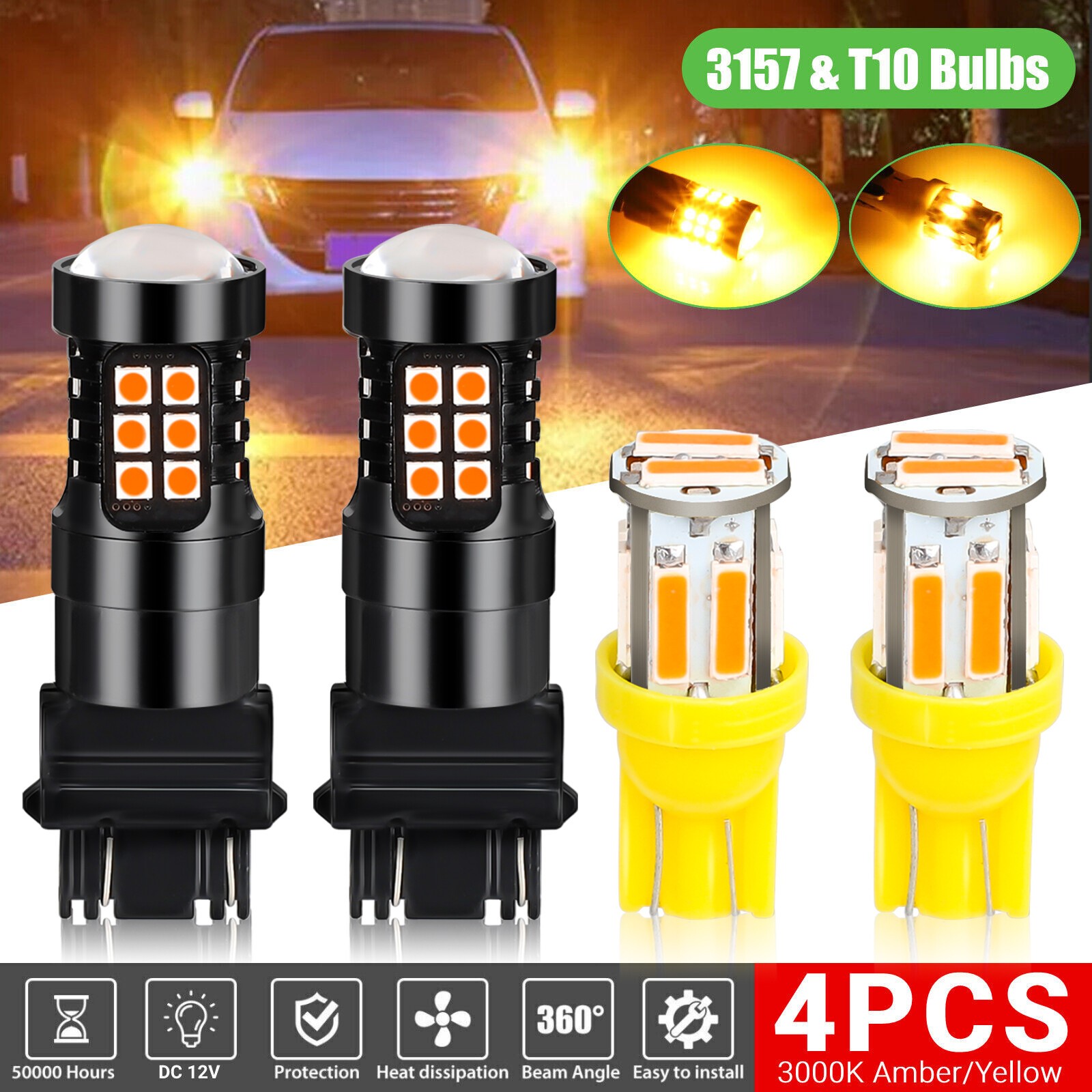 For Chevy Silverado 1500 Tahoe 4Pc Amber LED Turn Signal Side Marker Lights