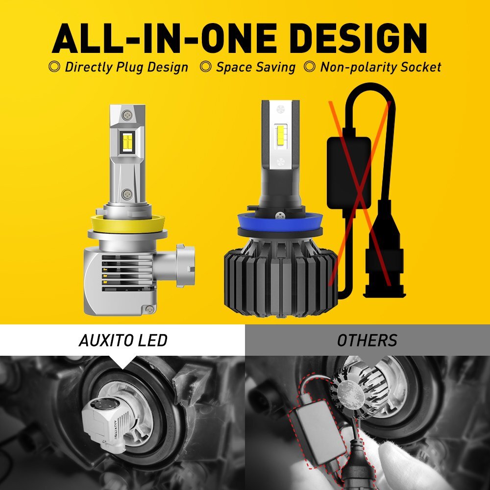 AUXITO LED Headlight Lamp H11 Low Beam Bulb Canbus Kit 24000LM White Bright Q16