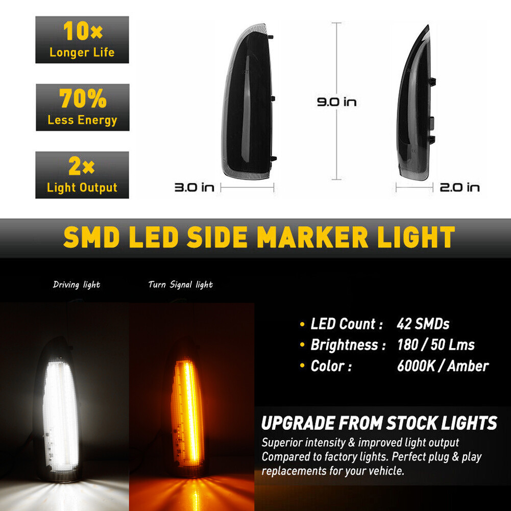 Smoke Lens White/Amber Switchback LED Side Mirror Lamps For 03-07 Ford F250 F350