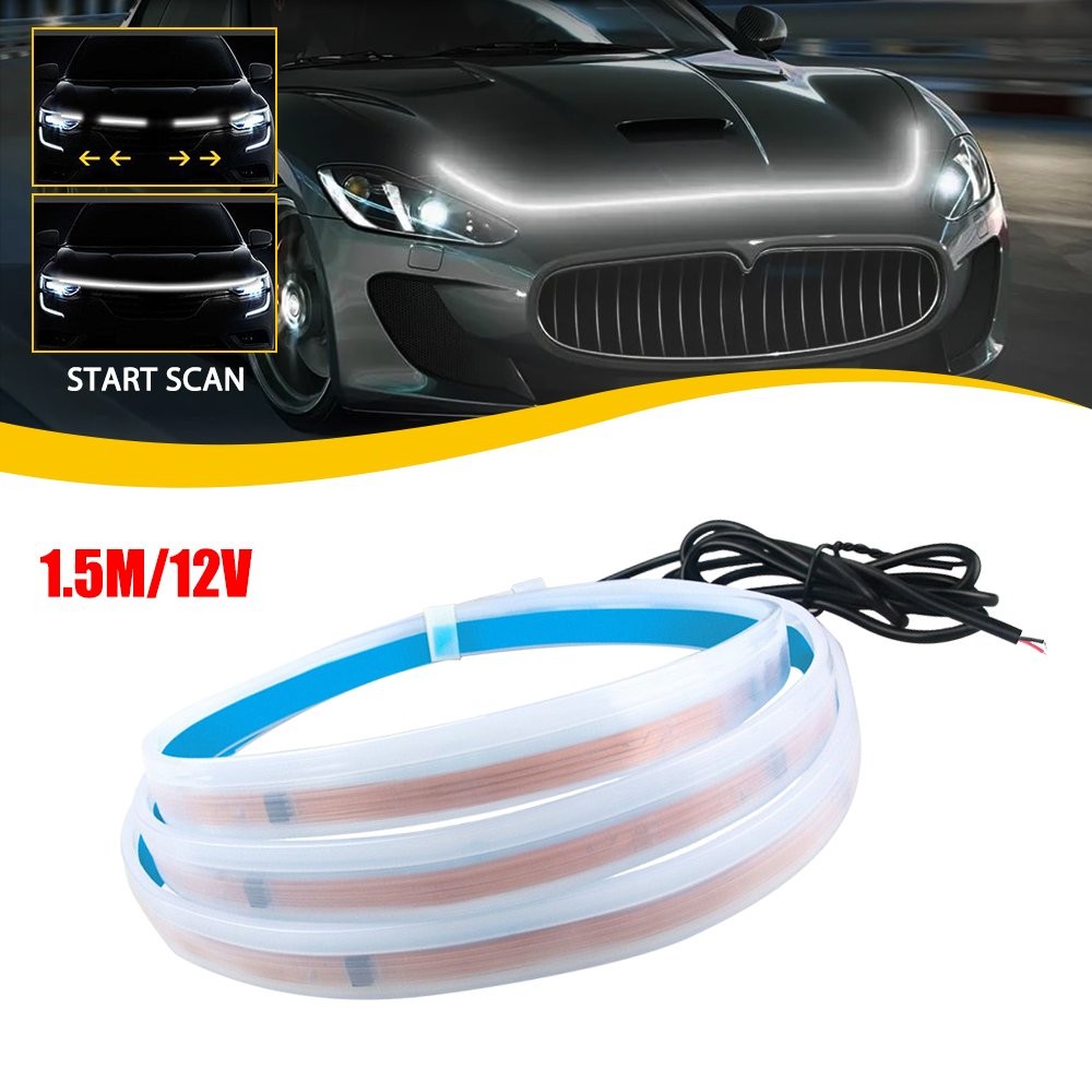 Car Hood Dynamic Scan LED Daytime Running Light Strip Waterproof Lamp Decor 1.5m