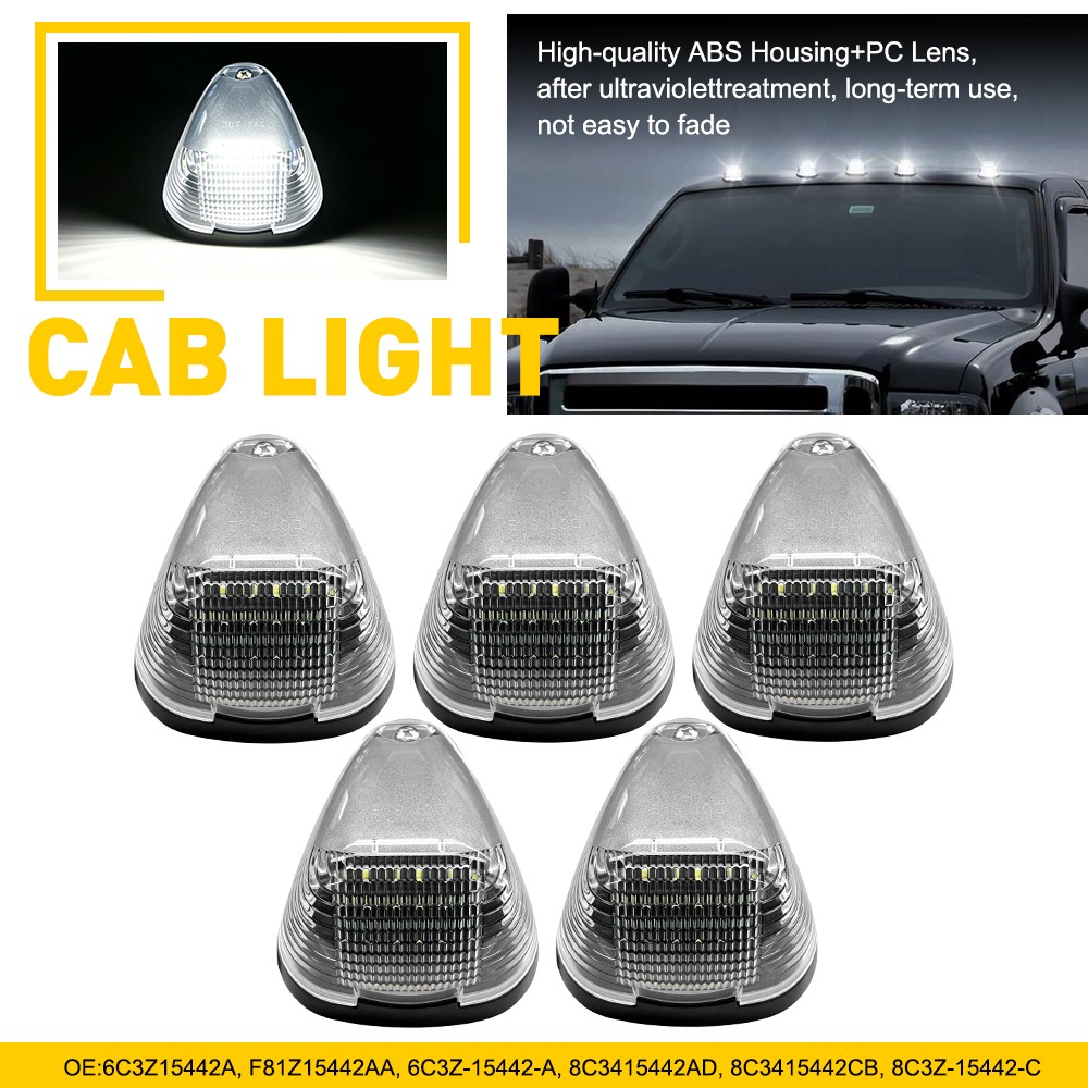 5X Clear White LED Cab Roof Marker Lights For Ford F-250 F250 Super Duty 1999-16