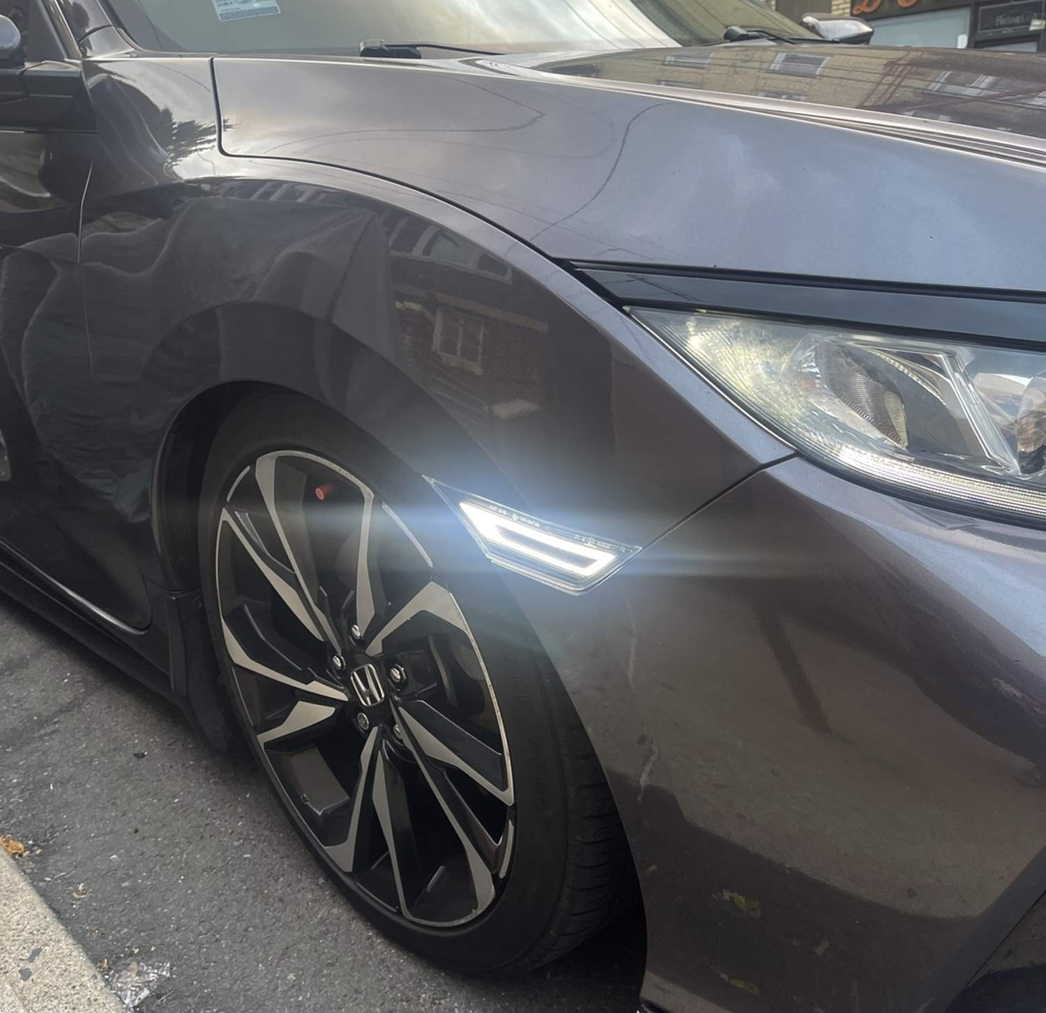 GT-Stype Black-Out Cover White LED Front Side Markers For Honda 2016-2021 Civic