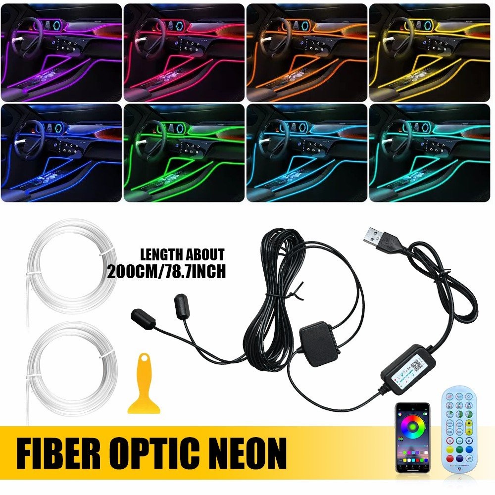 Interior Lamp APP RF Control LED Neon Light Trim Glow Optic Fiber Strip RGB EXC