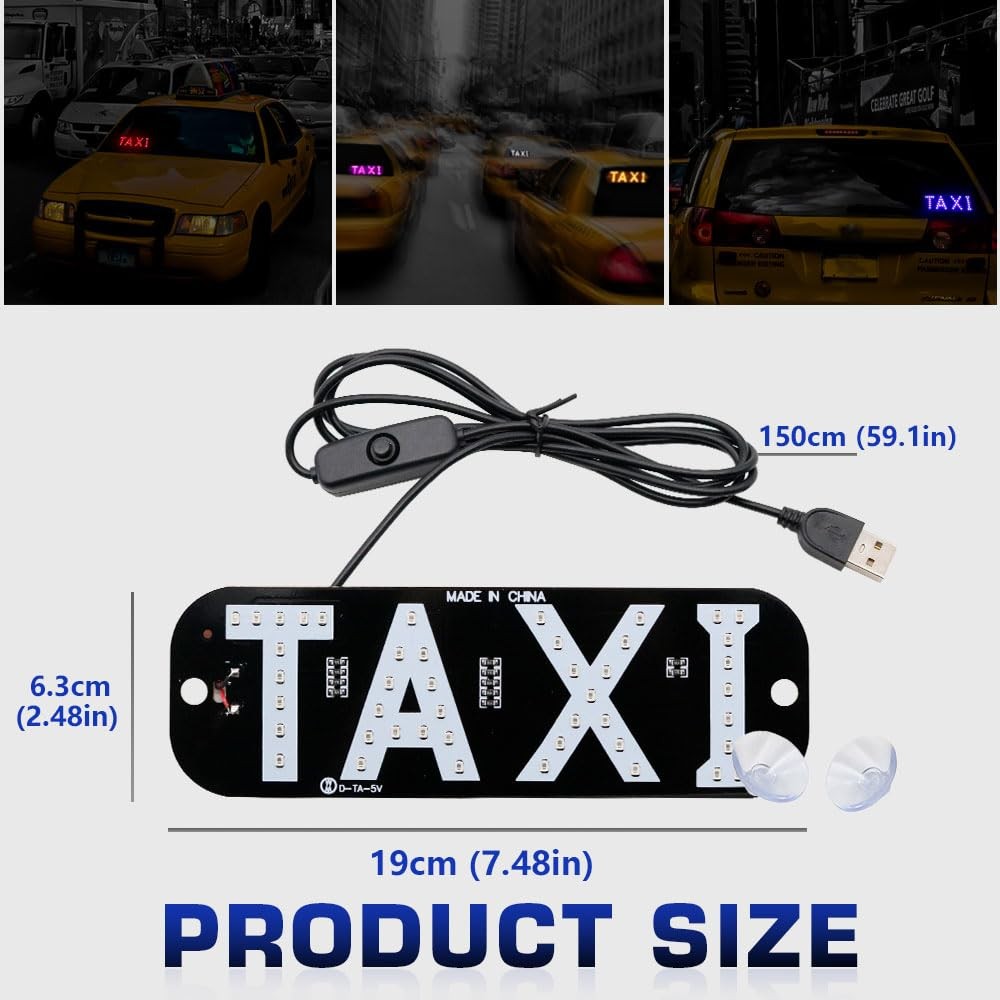 YSY Juren 1pcs Taxi Sign Light USB On/Off Button, Bright LED Sign, White