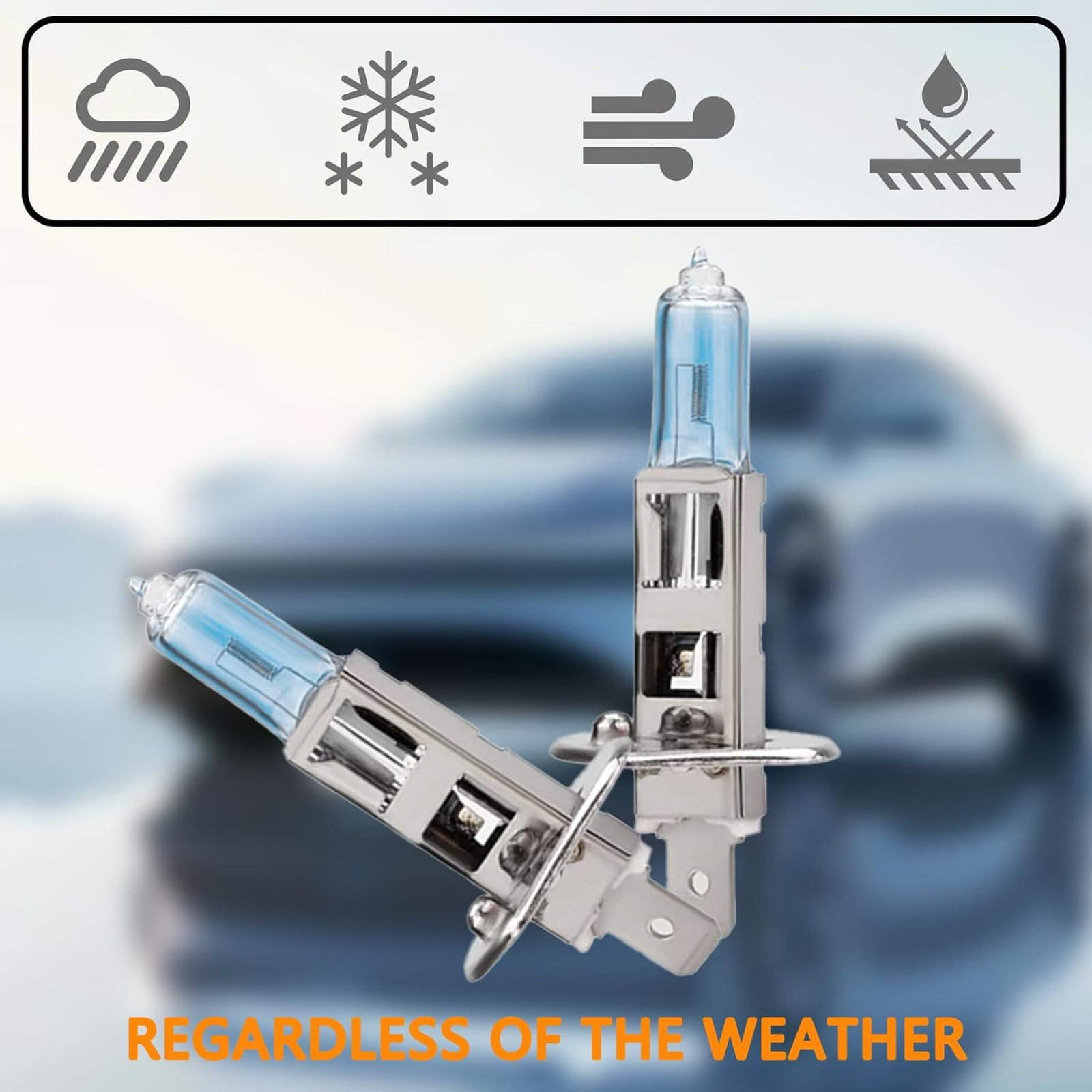 H1 Halogen Bulbs 12V 100W Super White Car Headlight High Beam Lights Set for