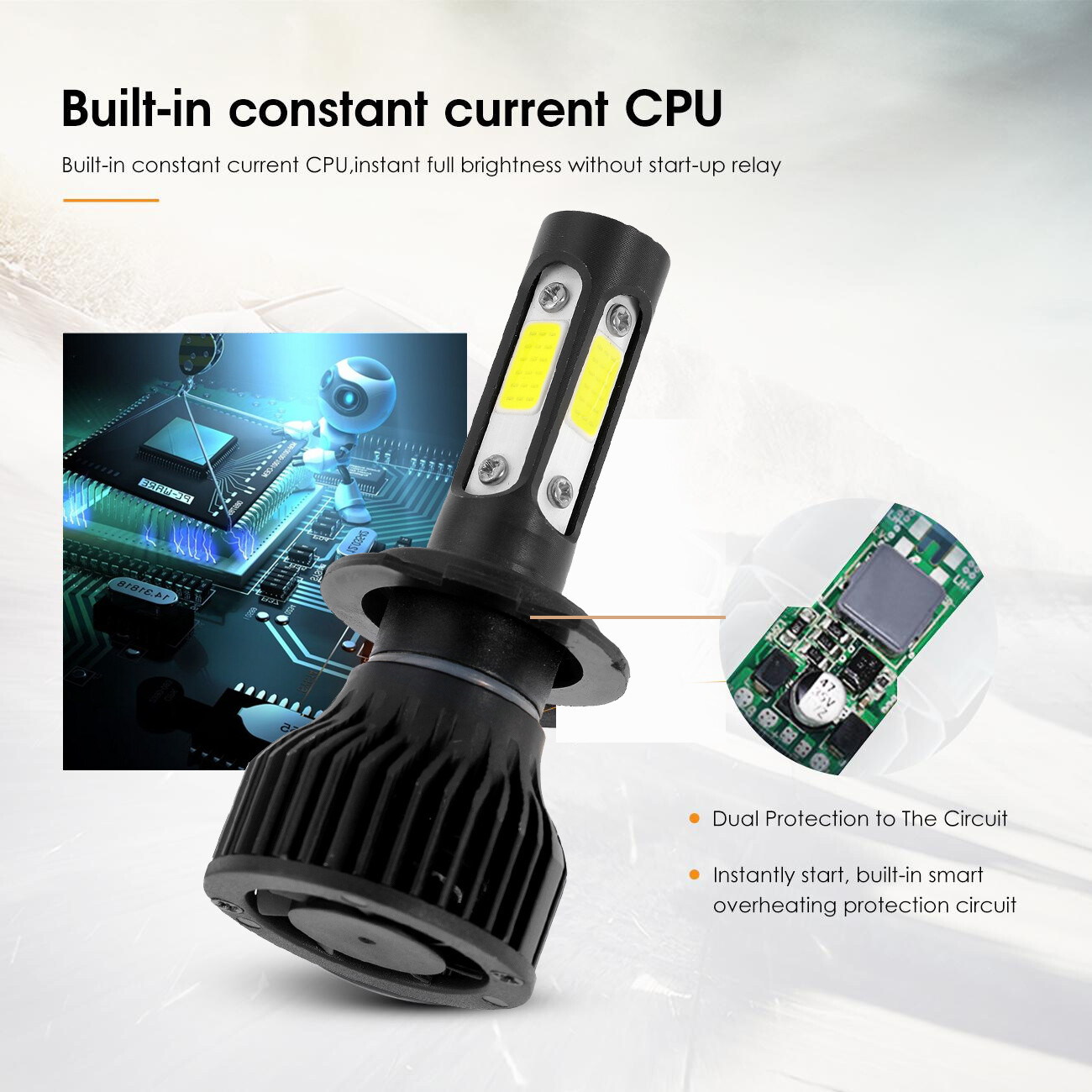 4-sides H7 LED Headlight KIT Bulbs High Low Beam 3600000LM Super Bright White 2x