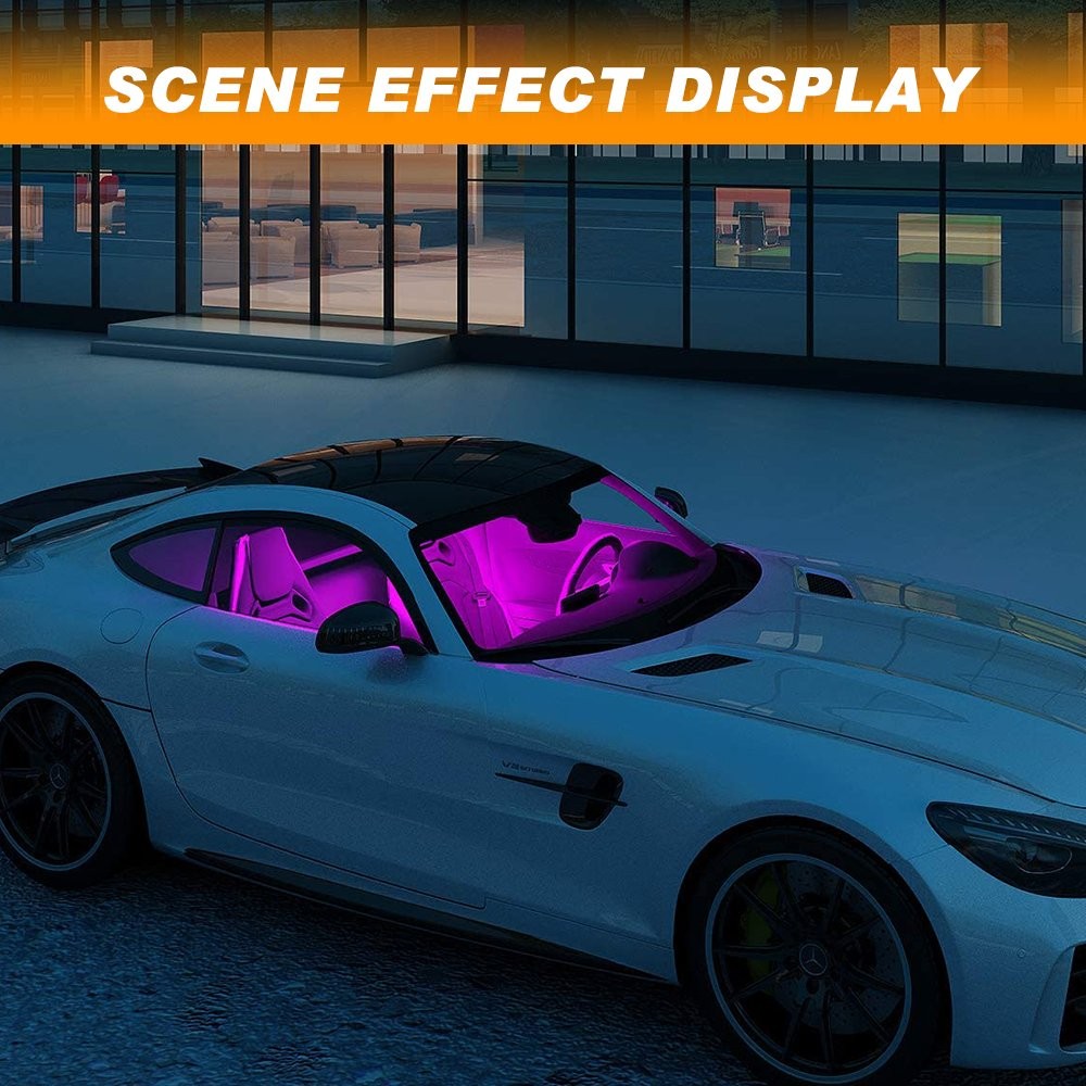 1T4 RGB LED Glow Interior Car Lamp Under Dash Inside Footwell Seats Lighting APP