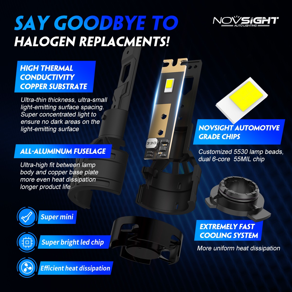 NOVSIGHT 9012 LED Headlight Bulbs kit Hi Low Beam 6500K Super Bright High Power