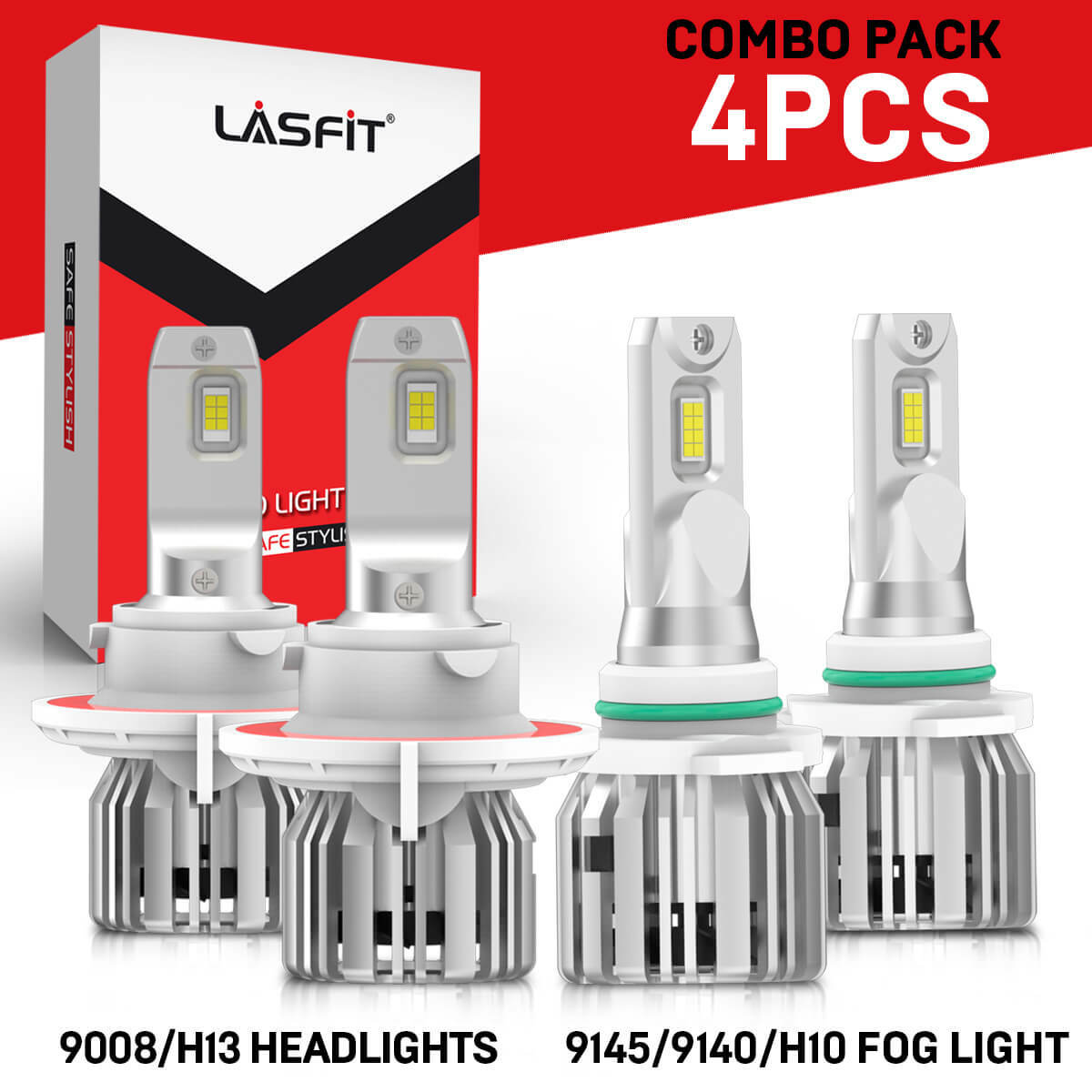 LASFIT H13 9145 Combo Kit LED Headlight Fog Light Bulb for Ford F150 04-14 6000K