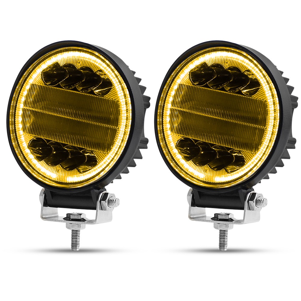5″ White/Amber LED Work Light Bar Round Pods Fog Lamp Offroad Driving Strobe DRL