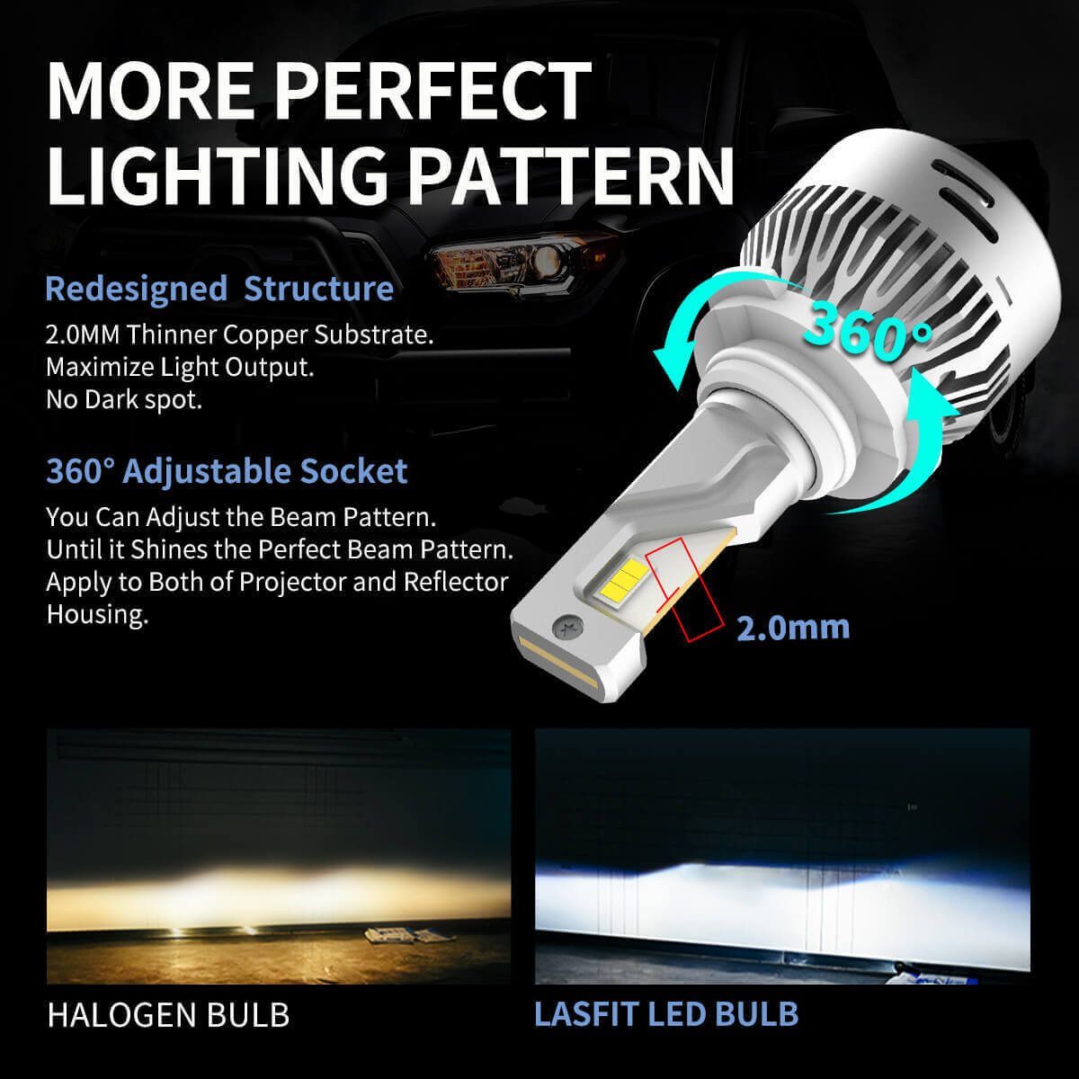 Pair of LASFIT 9005 HB3 LED Headlight Conversion Kit Bulb High Beam 6000LM White