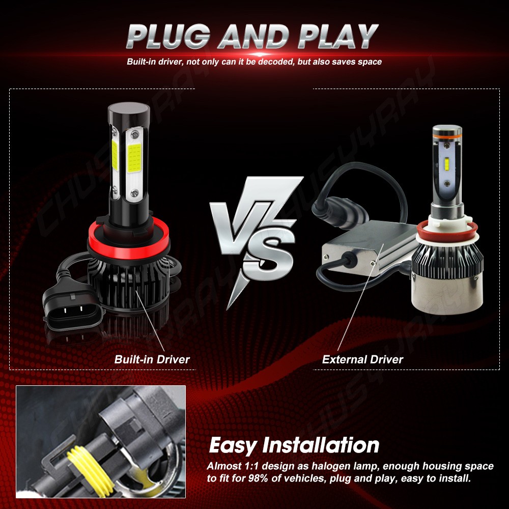 Combo 9005+H11 LED Headlight Kit Light Bulbs High Low Beam 6000K Bright White