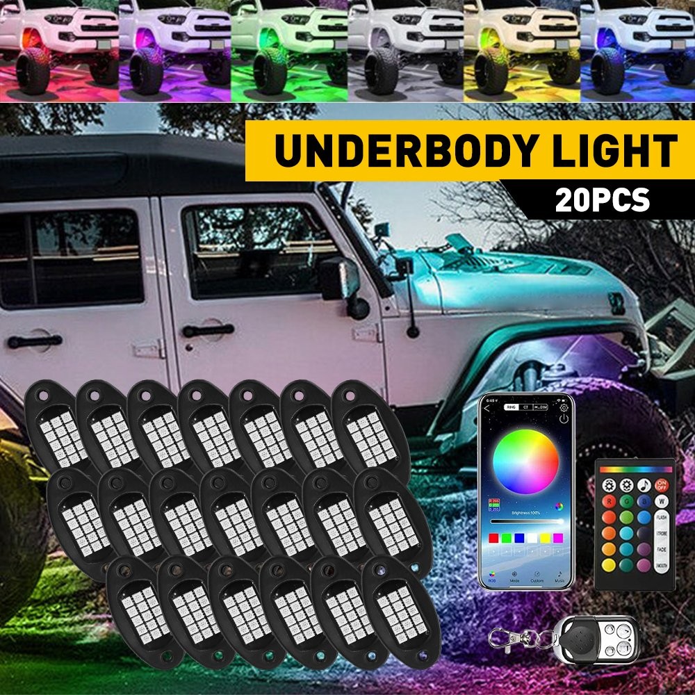 20x LED RGB Rock Light OffRoad License Plate Under Body courtesy Truck Bed Pods