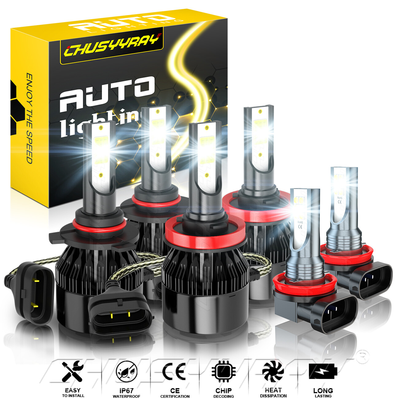 For Ford Ranger 2019 2020 6000K LED Headlight H/L + Fog Light 6x Bulbs Combo Kit