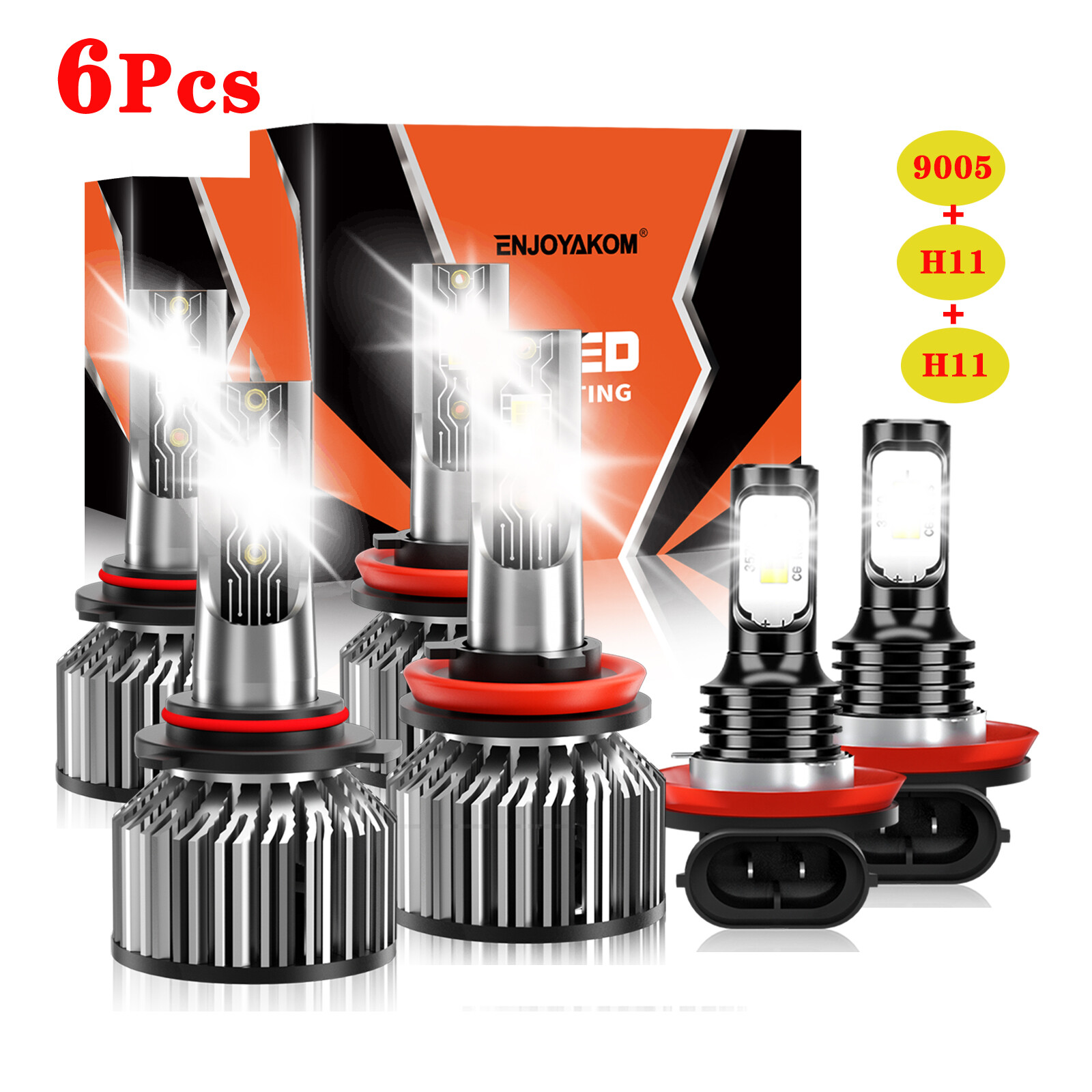 9005 H11 H11 LED Headlight+Fog Light Super Bright Bulbs Kit 8000K White High Low