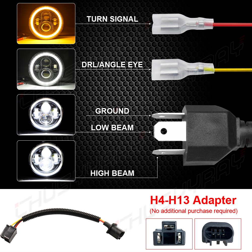 Fit Chevrolet Nova 1969-1978 Pair 7″ Round LED Headlights Hi/Lo Turn signal Beam