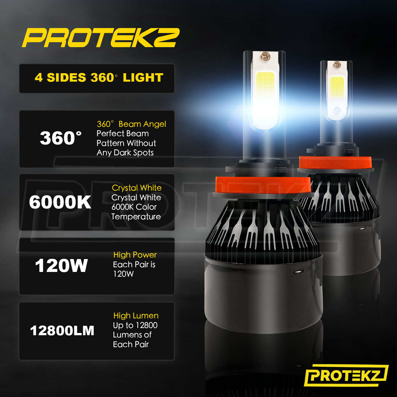 9007 LED Headlight Bulbs 360 Degree Adjustable Beam 7200Lm 6500K Cool White HB5