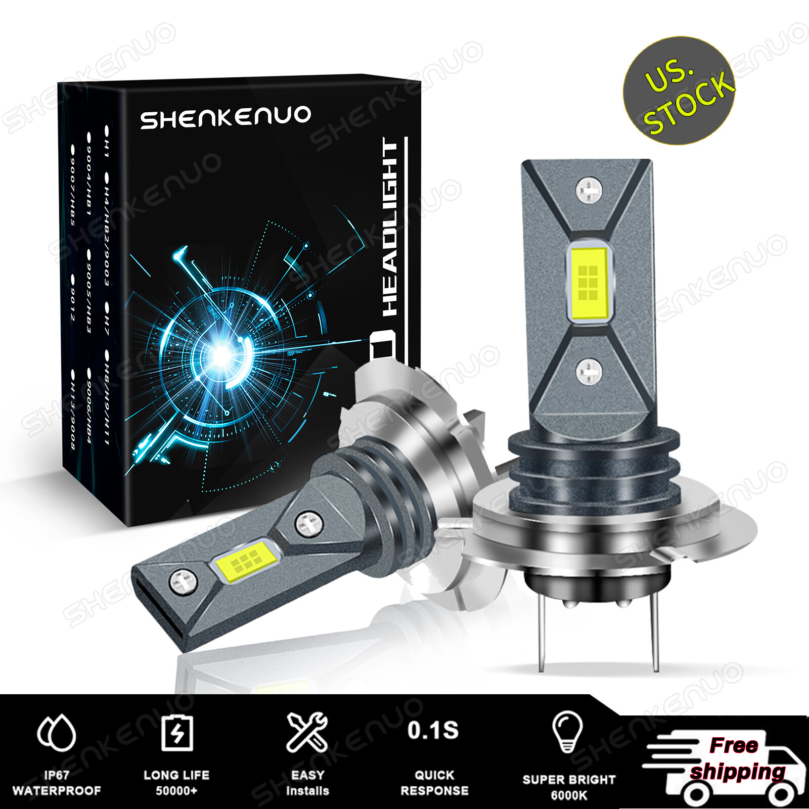 H7 6000K Super Bright 3570 CSP LED Headlight Bulbs Kit High Low Beam Fog Light
