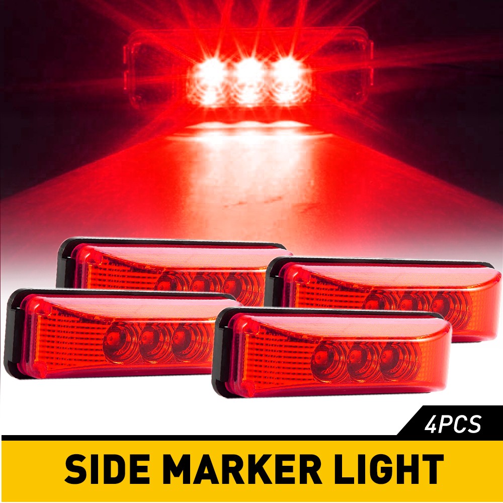 4PC Red 3LED Side Marker Lights RV Truck Trailer Clearance Light Waterproof US