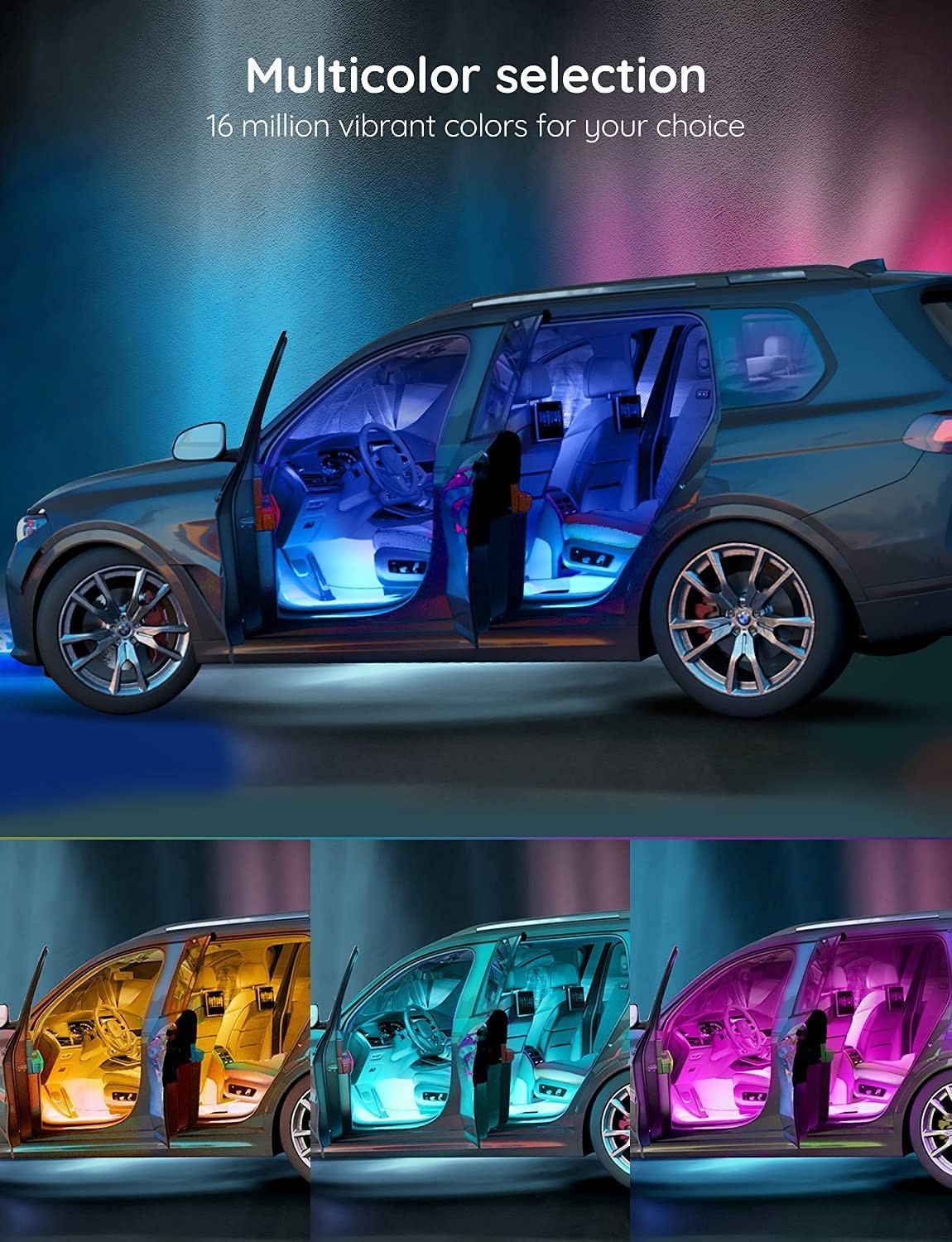 RGB Smart Car Interior LED Lights – App Control, DIY & Music Modes, 12V Charger