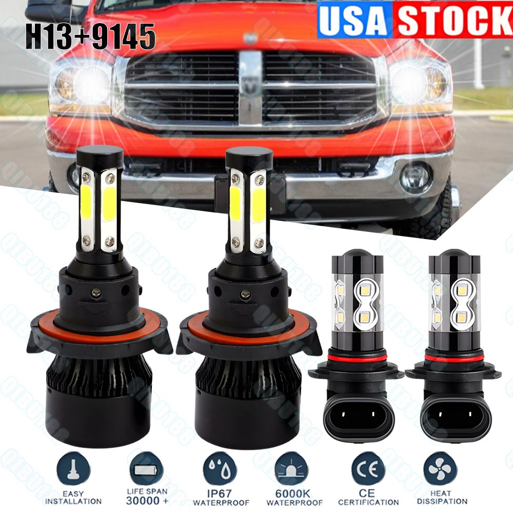 For 2006 2007 08 Dodge Ram 1500 2500 3500 4X 6500K LED Headlight+Fog Light Bulbs