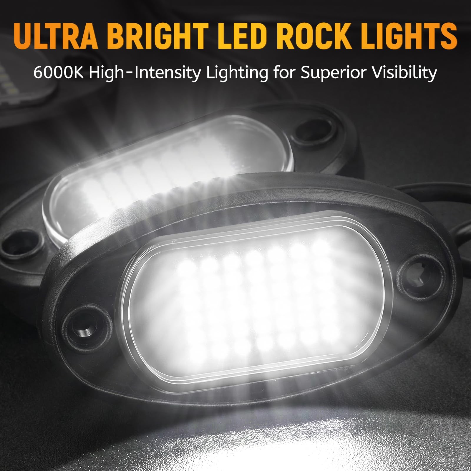20 Pods White Rock Lights 6000K 42LED Underglow IP68 Waterproof for Trucks &