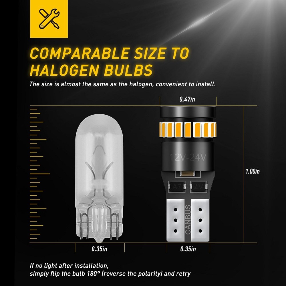 10X Led T10 Light Car Side Bulbs YELLOW Error Free Canbus Xenon W5W Sidelight