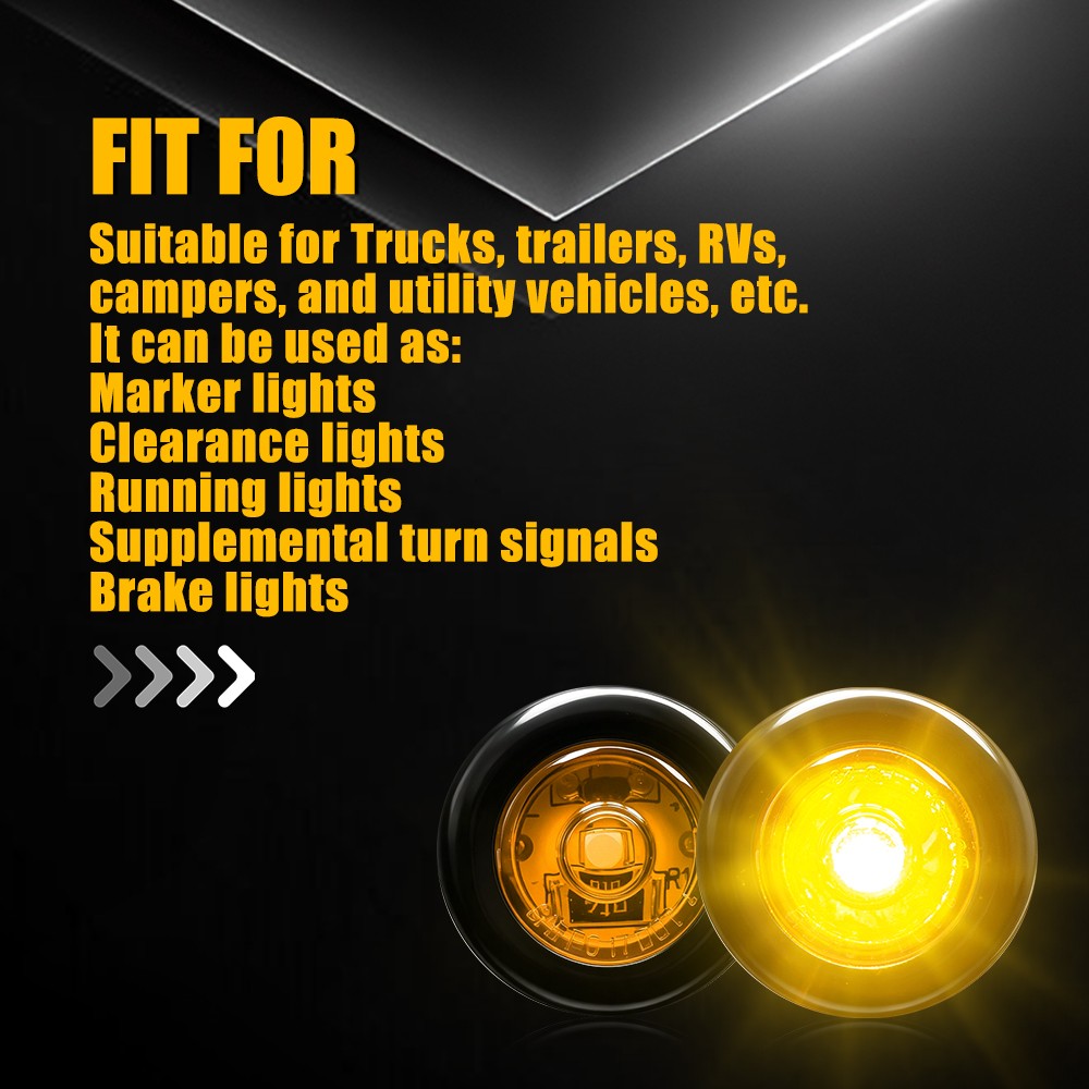 3/4″ Round Amber LED 50000 Hours Lifespan Side Running Marker Lamps 12V 10X New